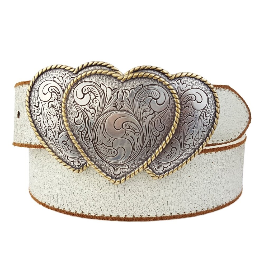 Western Triple Heart Buckle in Vintage Leather belt